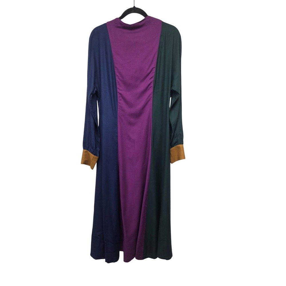 Tomcsanyi Budapest‎ Maxi Dress Purple Green Blue Colorblock Long Sleeve Sz M NWT